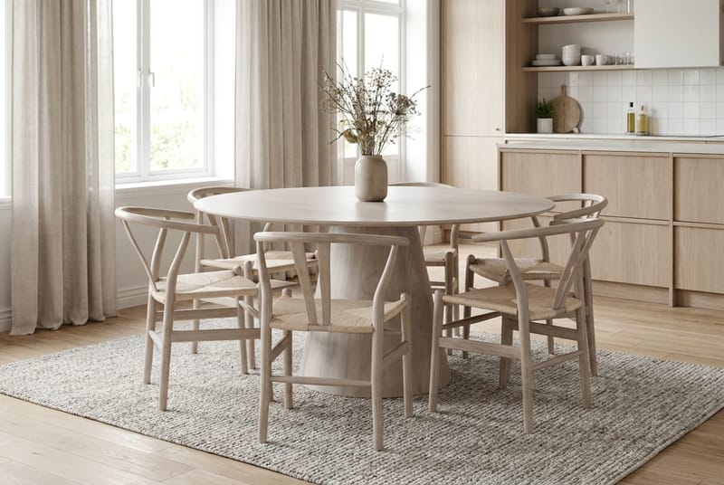 Siena Matgrupp runt 150 cm Vitlaserad med 6 Dastoori Matstolar - Vitlaserad - Möbler - Matplats - Matgrupp & matbord med stolar