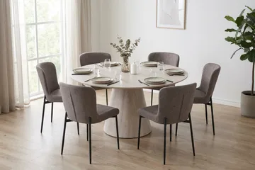 Siena Matgrupp runt 150 cm Vitlaserad med 6 Elsie Matstolar - Vitlaserad ek - Möbler - Matplats - Matgrupp & matbord med stolar