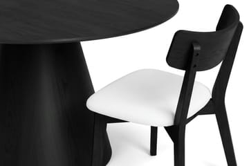 Siena Rund Matgrupp 130 cm – Matbord med 6 Amelia Matstolar med Dyna i Trä med Svartlaserad Ek-utseende - Svart - Möbler - Matplats - Matgrupp & matbord med stolar