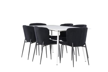 Silar Matgrupp 180 cm Rektangulär med 6 Modesto stolar - Vit/Svart - M öbler - Matplats - Matgrupp & matbord med stolar