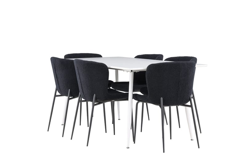 Silar Matgrupp 180 cm Rektangulär med 6 Modesto stolar, Vit/Svart