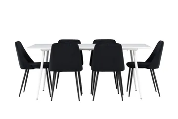 Silar Matgrupp 180 cm Rektangulär med 6 Night stolar - Vit/Svart - Möbler - Matplats - Matgrupp & matbord med stolar