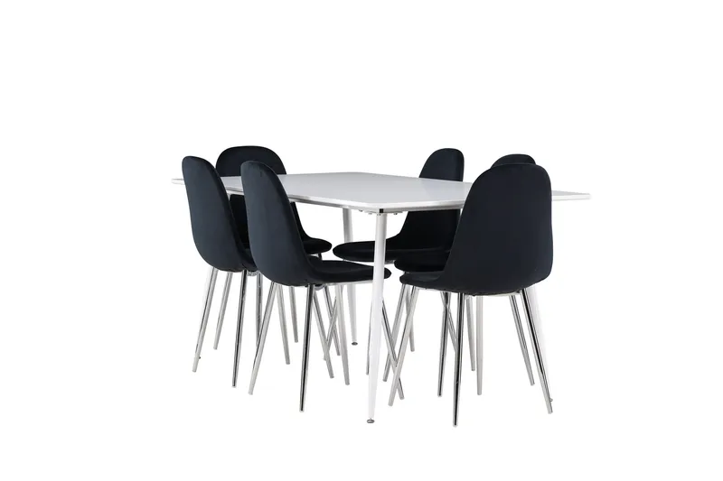Silar Matgrupp 180 cm Rektangulär med 6 Polar stolar, Vit/Svart