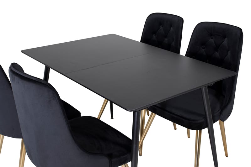 Silar Matgrupp Förlängningsbar 120 cm Rektangulär med 4 Velvet Deluxe stolar - Svart - Möbler - Matplats - Matgrupp & matbord med stolar
