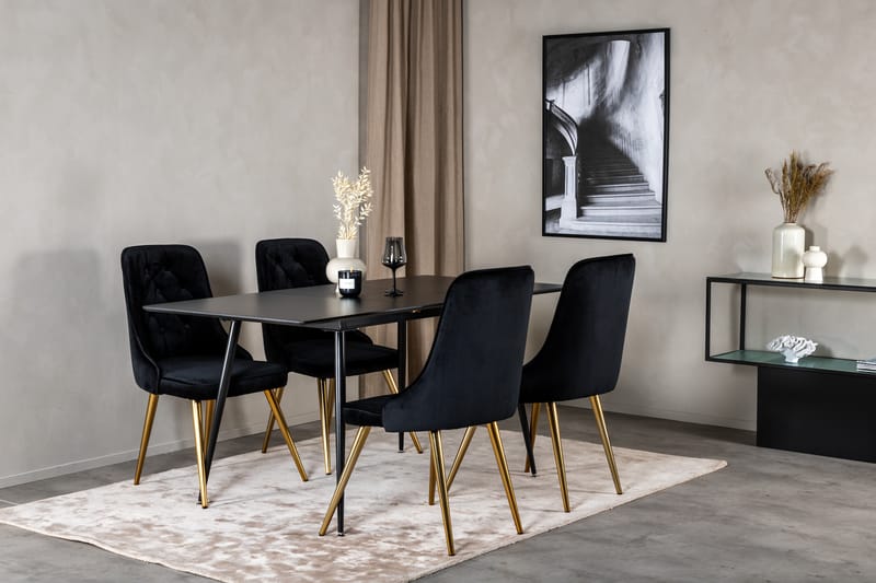 Silar Matgrupp Förlängningsbar 120 cm Rektangulär med 4 Velvet Deluxe stolar - Svart - Möbler - Matplats - Matgrupp & matbord med stolar