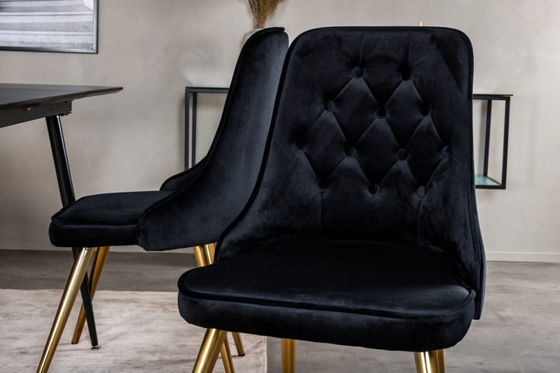 Silar Matgrupp Förlängningsbar 120 cm Rektangulär med 4 Velvet Deluxe stolar - Svart - Möbler - Matplats - Matgrupp & matbord med stolar
