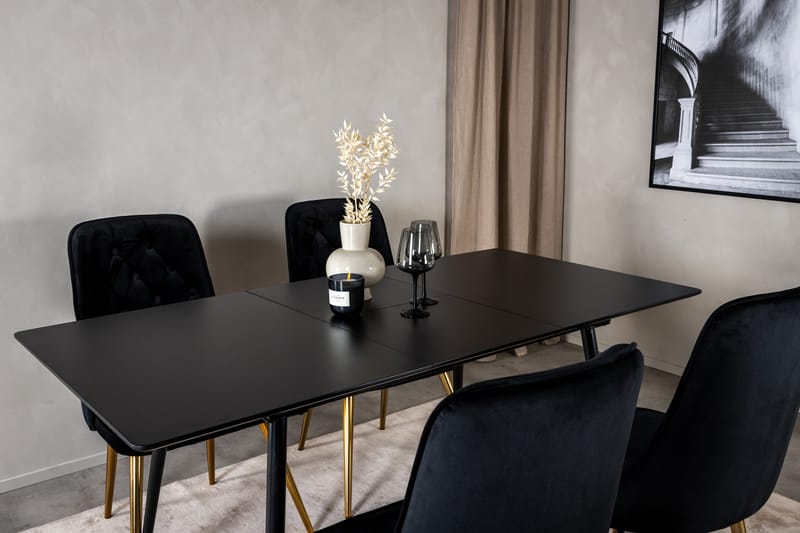 Silar Matgrupp Förlängningsbar 120 cm Rektangulär med 4 Velvet Deluxe stolar - Svart - Möbler - Matplats - Matgrupp & matbord med stolar