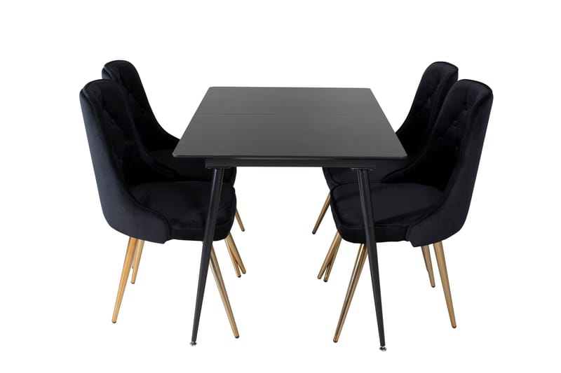 Silar Matgrupp Förlängningsbar 120 cm Rektangulär med 4 Velvet Deluxe stolar - Svart - Möbler - Matplats - Matgrupp & matbord med stolar
