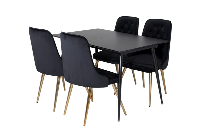 Silar Matgrupp Förlängningsbar 120 cm Rektangulär med 4 Velvet Deluxe stolar - Svart - Möbler - Matplats - Matgrupp & matbord med stolar