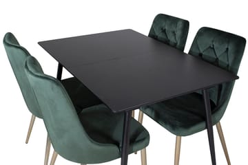 Silar Matgrupp Förlängningsbar 120 cm Rektangulär med 4 Velvet Deluxe stolar - Svart/Guld/Grön - Möbler - Matplats - Matgrupp & matbord med stolar