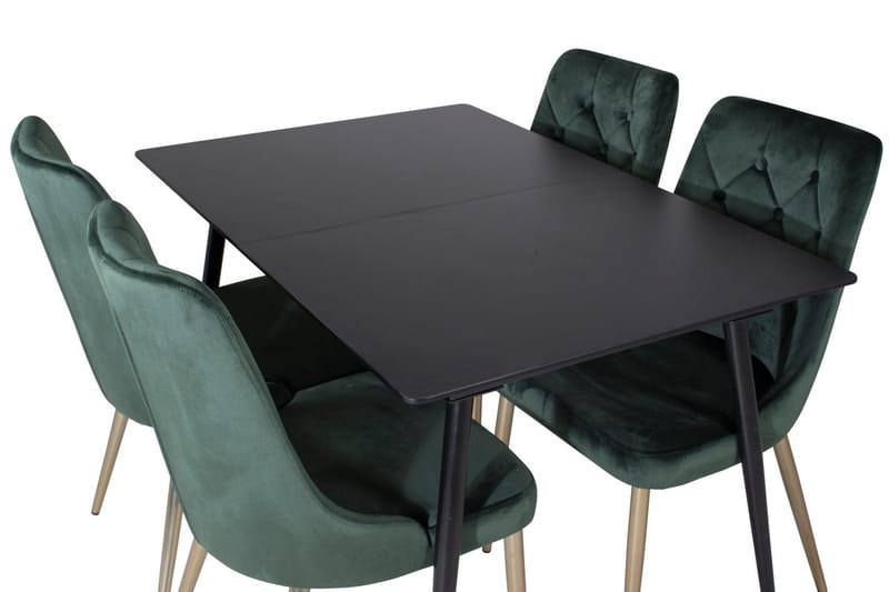 Silar Matgrupp Förlängningsbar 120 cm Rektangulär med 4 Velvet Deluxe stolar - Svart/Guld/Grön - Möbler - Matplats - Matgrupp & matbord med stolar
