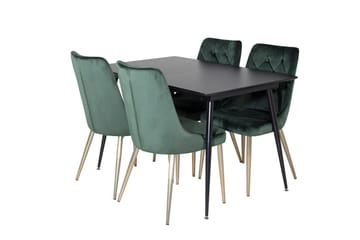 Silar Matgrupp Förlängningsbar 120 cm Rektangulär med 4 Velvet Deluxe stolar - Svart/Guld/Grön - Möbler - Matplats - Matgrupp & matbord med stolar