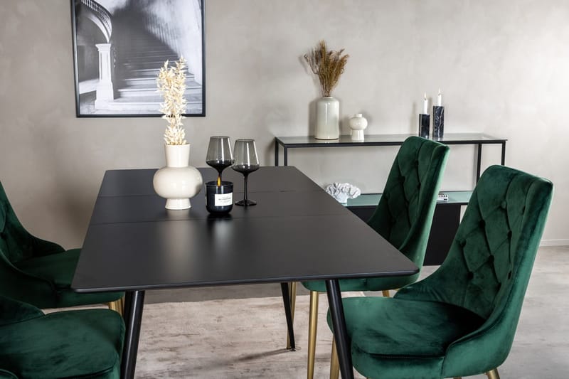 Silar Matgrupp Förlängningsbar 120 cm Rektangulär med 4 Velvet Deluxe stolar - Svart/Guld/Grön - Möbler - Matplats - Matgrupp & matbord med stolar