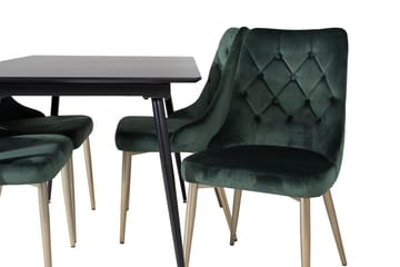 Silar Matgrupp Förlängningsbar 120 cm Rektangulär med 4 Velvet Deluxe stolar - Svart/Guld/Grön - Möbler - Matplats - Matgrupp & matbord med stolar
