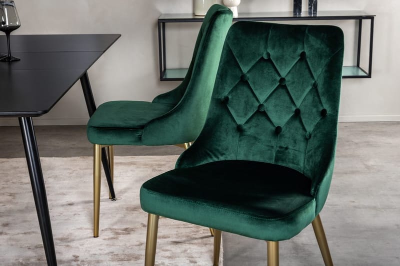 Silar Matgrupp Förlängningsbar 120 cm Rektangulär med 4 Velvet Deluxe stolar - Svart/Guld/Grön - Möbler - Matplats - Matgrupp & matbord med stolar