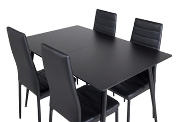 Silar Rektangulär Matgrupp 120-160 cm med 4 Slim Matstolar - svart - Möbler - Matplats - Matgrupp & matbord med stolar
