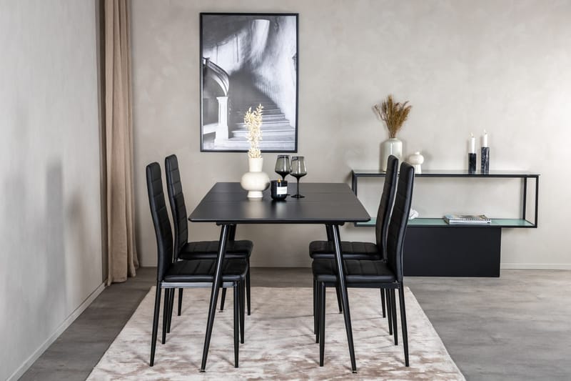 Silar Rektangulär Matgrupp 120-160 cm med 4 Slim Matstolar, svart