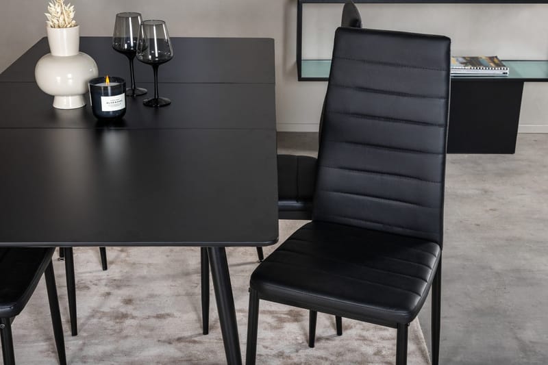 Silar Rektangulär Matgrupp 120-160 cm med 4 Slim Matstolar - svart - Möbler - Matplats - Matgrupp & matbord med stolar
