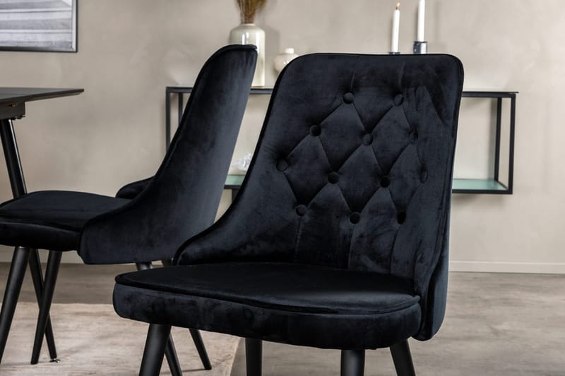Silar Rektangulär Matgrupp 120-160 cm med 4 Velvet Deluxe Matstolar - svart - Möbler - Matplats - Matgrupp & matbord med stolar