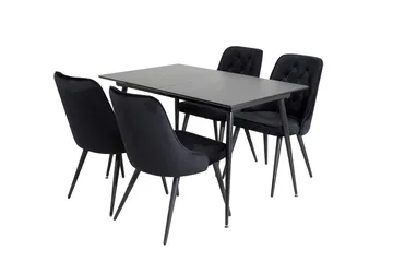 Silar Rektangulär Matgrupp 120-160 cm med 4 Velvet Deluxe Matstolar - svart - Möbler - Matplats - Matgrupp & matbord med stolar
