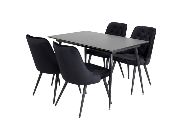 Silar Rektangulär Matgrupp 120-160 cm med 4 Velvet Deluxe Matstolar - svart - Möbler - Matplats - Matgrupp & matbord med stolar