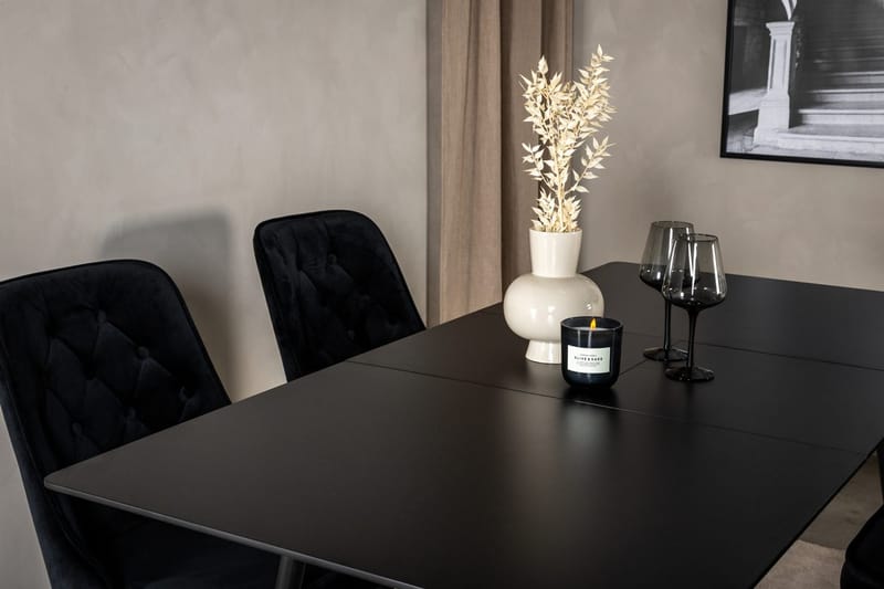 Silar Rektangulär Matgrupp 120-160 cm med 4 Velvet Deluxe Matstolar - svart - Möbler - Matplats - Matgrupp & matbord med stolar