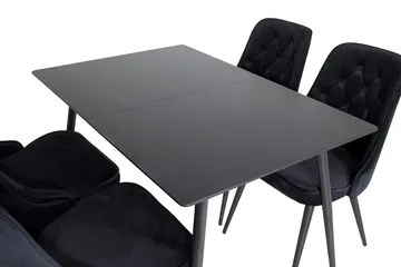 Silar Rektangulär Matgrupp 120-160 cm med 4 Velvet Deluxe Matstolar - svart - Möbler - Matplats - Matgrupp & matbord med stolar