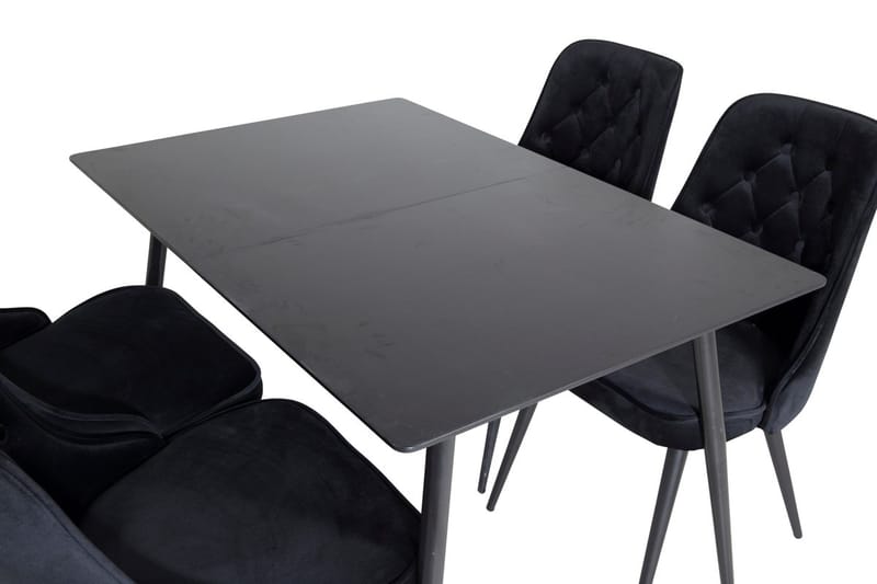 Silar Rektangulär Matgrupp 120-160 cm med 4 Velvet Deluxe Matstolar - svart - Möbler - Matplats - Matgrupp & matbord med stolar