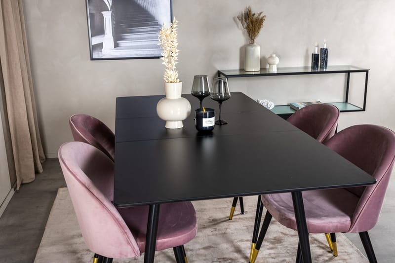 Silar Rektangulär Matgrupp 120-160 cm med 4 Velvet Matstolar - gammelrosa - Möbler - Matplats - Matgrupp & matbord med stolar