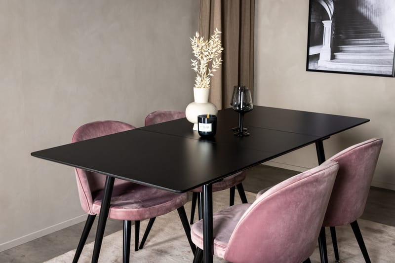 Silar Rektangulär Matgrupp 120-160 cm med 4 Velvet Matstolar - gammelrosa - Möbler - Matplats - Matgrupp & matbord med stolar