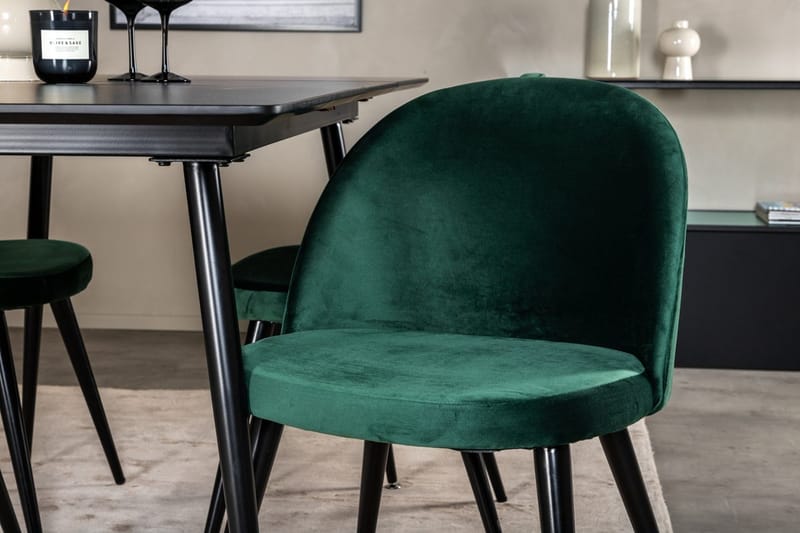 Silar Rektangulär Matgrupp 120-160 cm med 4 Velvet Matstolar - grön - Möbler - Matplats - Matgrupp & matbord med stolar