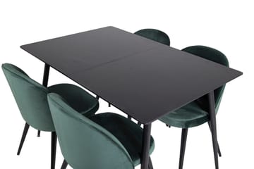 Silar Rektangulär Matgrupp 120-160 cm med 4 Velvet Matstolar - grön - Möbler - Matplats - Matgrupp & matbord med stolar