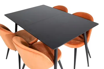 Silar Rektangulär Matgrupp 120-160 cm med 4 Velvet Matstolar - rostig orange - Möbler - Matplats - Matgrupp & matbord med stolar