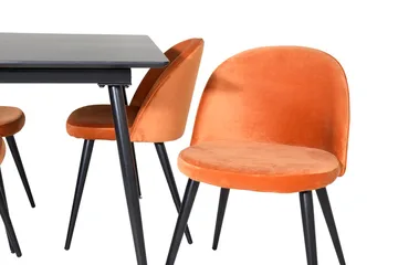Silar Rektangulär Matgrupp 120-160 cm med 4 Velvet Matstolar - rostig orange - Möbler - Matplats - Matgrupp & matbord med stolar