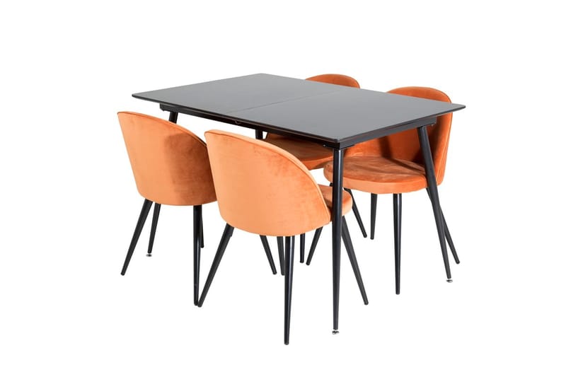 Silar Rektangulär Matgrupp 120-160 cm med 4 Velvet Matstolar - rostig orange - Möbler - Matplats - Matgrupp & matbord med stolar