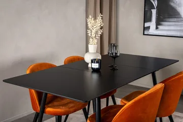 Silar Rektangulär Matgrupp 120-160 cm med 4 Velvet Matstolar - rostig orange - Möbler - Matplats - Matgrupp & matbord med stolar