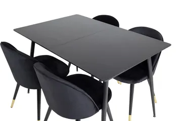 Silar Rektangulär Matgrupp 120-160 cm med 4 Velvet Matstolar - svart - Möbler - Matplats - Matgrupp & matbord med stolar
