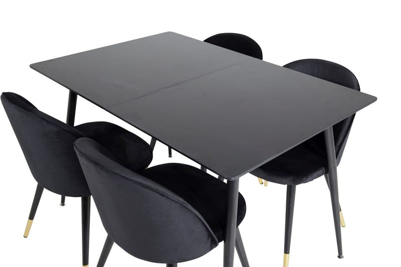 Silar Rektangulär Matgrupp 120-160 cm med 4 Velvet Matstolar - svart - Möbler - Matplats - Matgrupp & matbord med stolar
