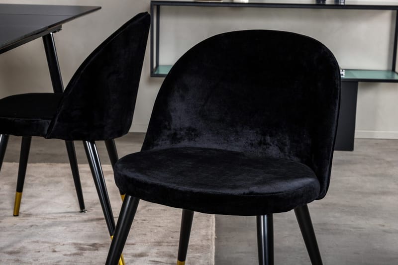 Silar Rektangulär Matgrupp 120-160 cm med 4 Velvet Matstolar - svart - Möbler - Matplats - Matgrupp & matbord med stolar