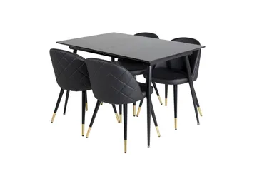 Silar Rektangulär Matgrupp 120-160 cm med 4 Velvet Matstolar - svart - Möbler - Matplats - Matgrupp & matbord med stolar