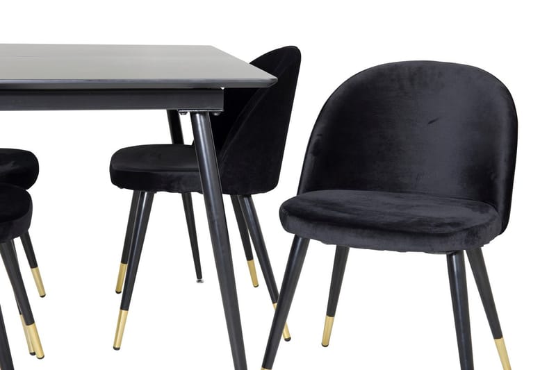 Silar Rektangulär Matgrupp 120-160 cm med 4 Velvet Matstolar - svart - Möbler - Matplats - Matgrupp & matbord med stolar