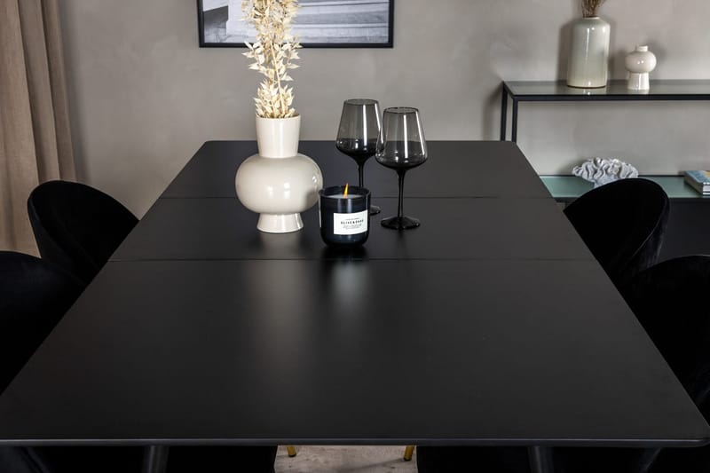 Silar Rektangulär Matgrupp 120-160 cm med 4 Velvet Matstolar - svart - Möbler - Matplats - Matgrupp & matbord med stolar