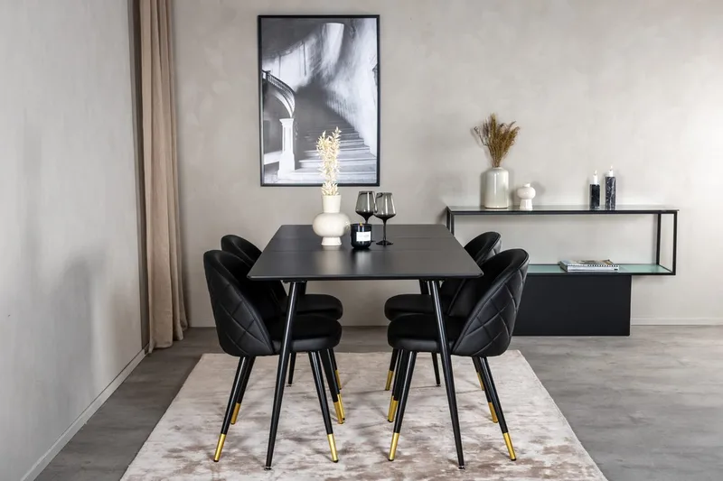 Silar Rektangulär Matgrupp 120-160 cm med 4 Velvet Matstolar, svart
