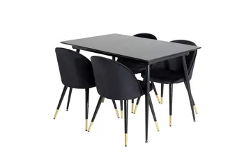 Silar Rektangulär Matgrupp 120-160 cm med 4 Velvet Matstolar - svart - Möbler - Matplats - Matgrupp & matbord med stolar