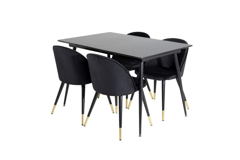 Silar Rektangulär Matgrupp 120-160 cm med 4 Velvet Matstolar - svart - Möbler - Matplats - Matgrupp & matbord med stolar