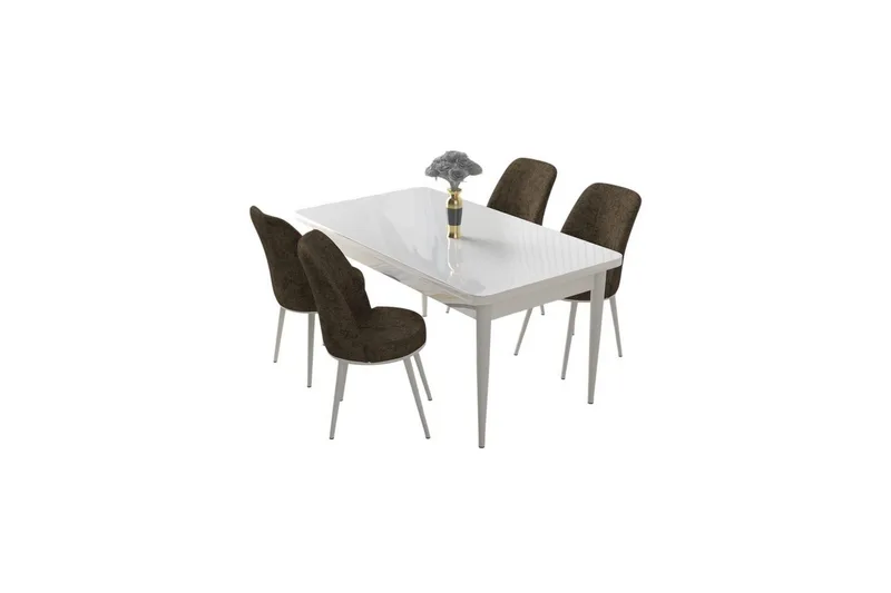 Sivaji Matgrupp 4-sits - Vit/Brun - Möbler - Matplats - Matgrupp & matbord med stolar