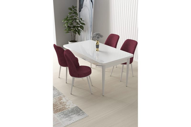 Sivaji Matgrupp 4-sits - Vit/Burgundy - Möbler - Matplats - Matgrupp & matbord med stolar