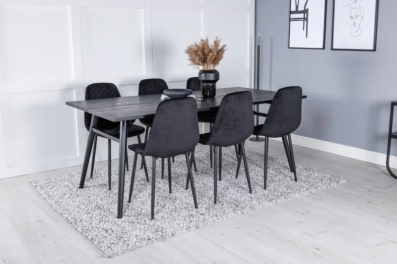 Sleek Matbord 195 cm Förlängningsbart med 6 Polar Matstol