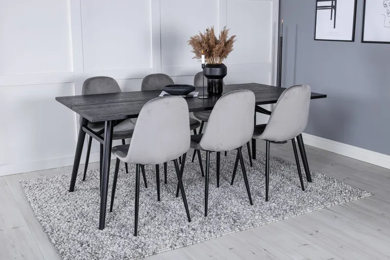 Sleek Matbord 195 cm Förlängningsbart med 6 Polar Köksstol