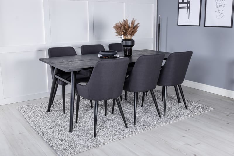 Sleek Matgrupp Förlängningsbar 195 cm Rektangulär med 6 Plaza stolar - Svart - Möbler - Matplats - Matgrupp & matbord med stolar